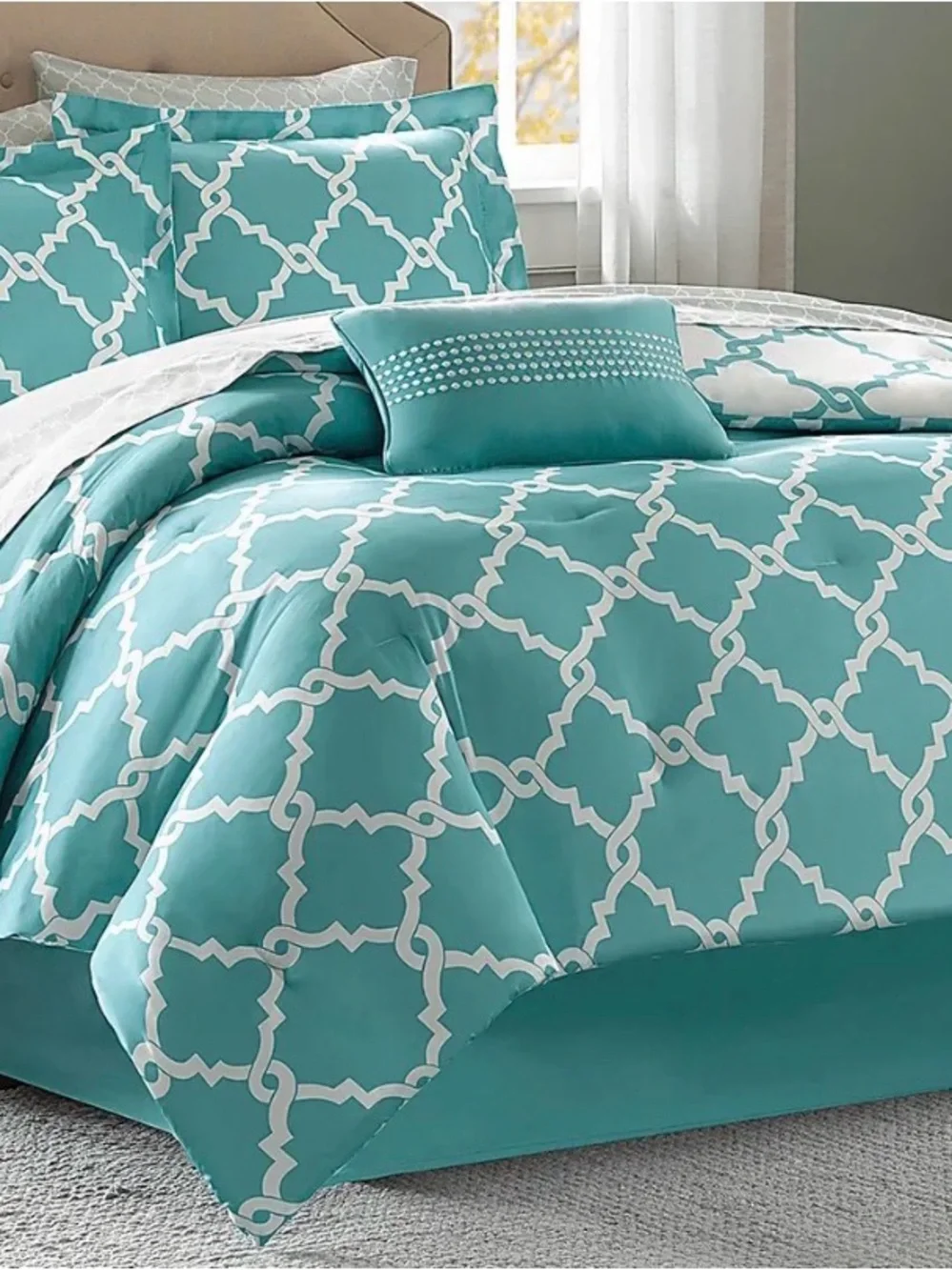 Teal Geometric Reversible Duvet Cover Set - Queen